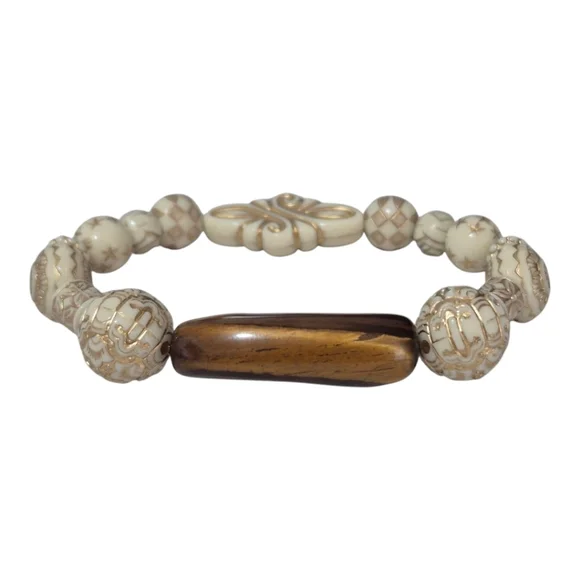 Handcrafted Tiger's Eye & Acrylic Bead Bracelet 8-10" - Picture 2 of 3